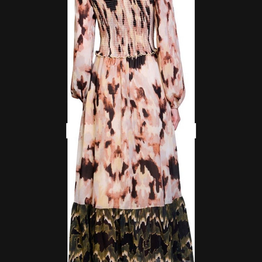 MELLODAY Smocked Long Sleeve Chiffon Maxi Dress